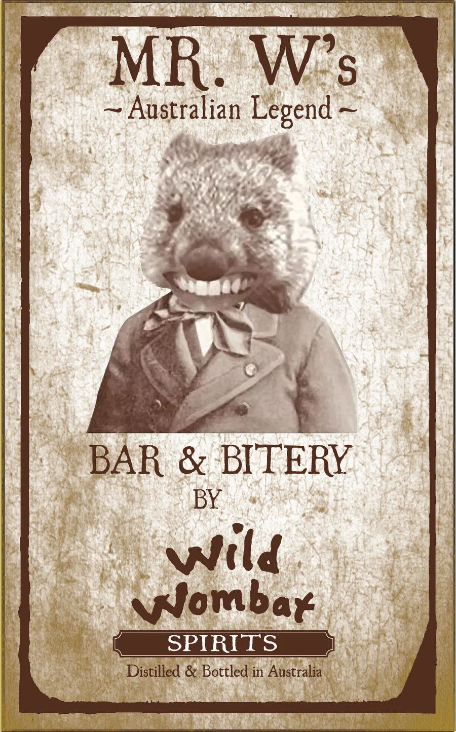 Poster: Mr. W's, Australian Legend. Bar & Bitery by Wild Wombat Spirits
