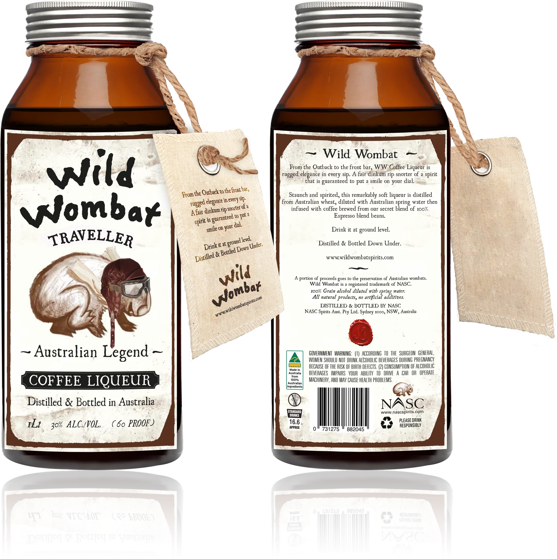 Wild Wombat Traveller Coffee Liqueur bottle, front and back