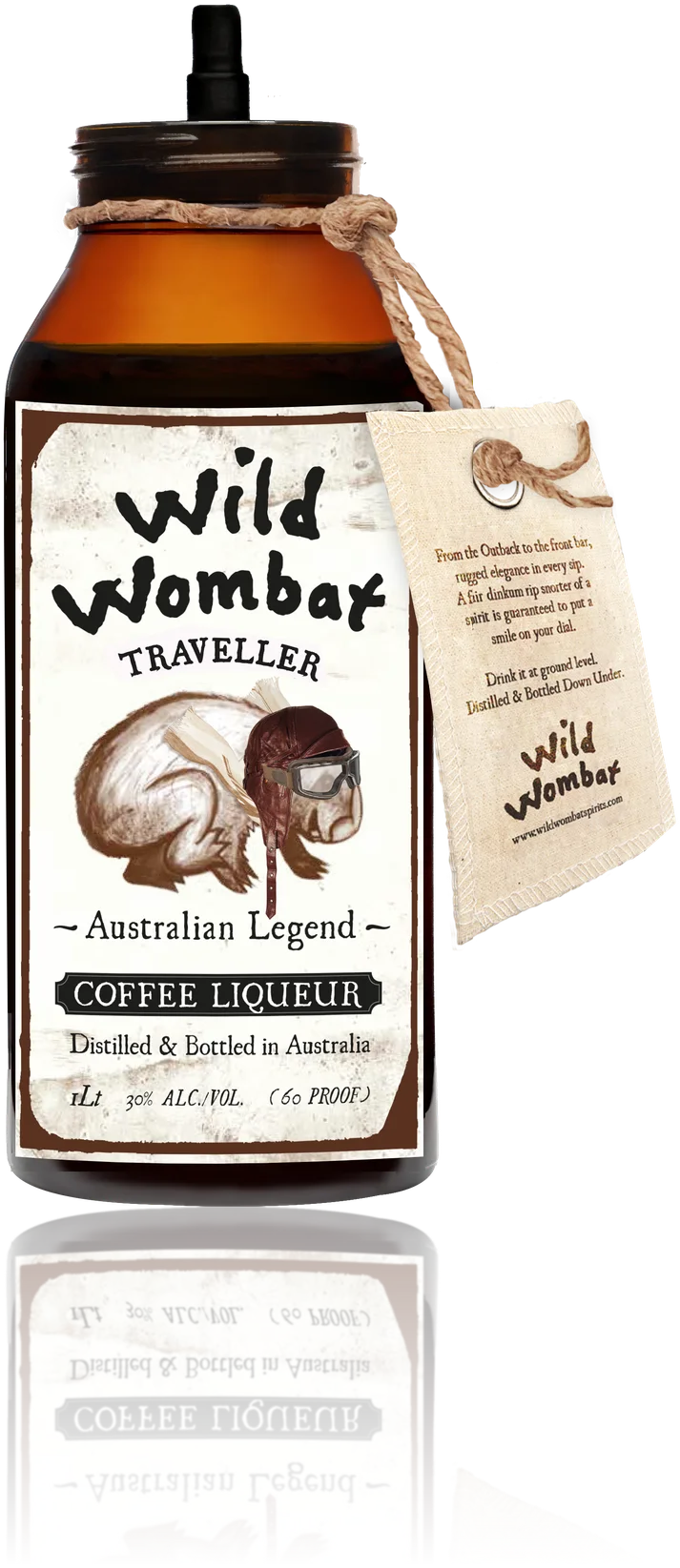 Wild Wombat Traveller Coffee Liqueur bottle with the cap off, showing the spring pourer