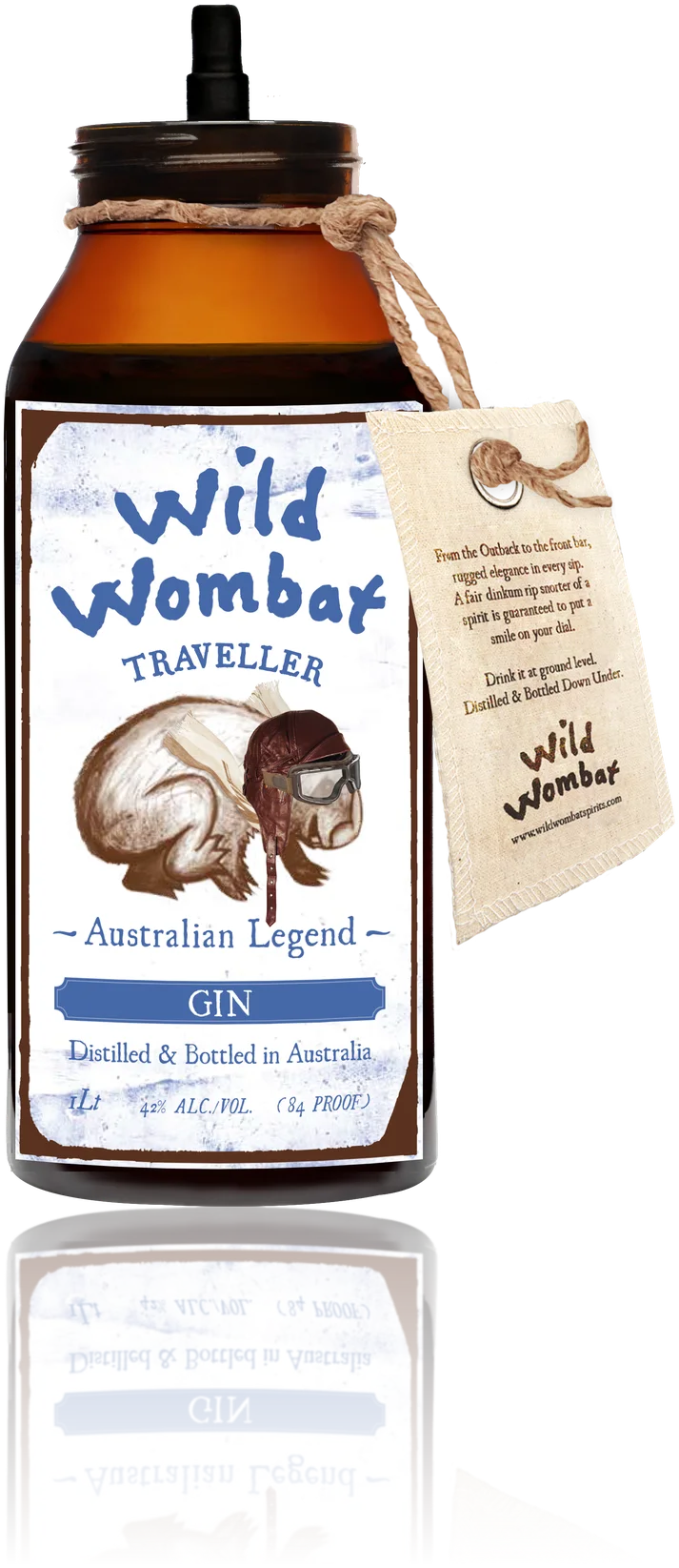 Wild Wombat Traveller Gin bottle with the cap off, showing the spring pourer