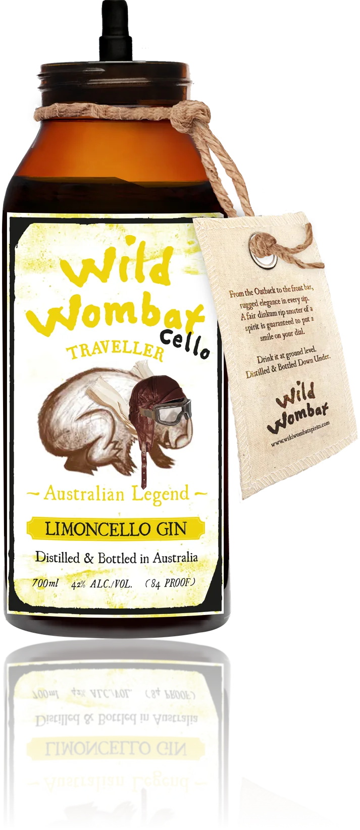 Wild Wombat Traveller LimonCello Gin bottle with the cap off, showing the spring pourer