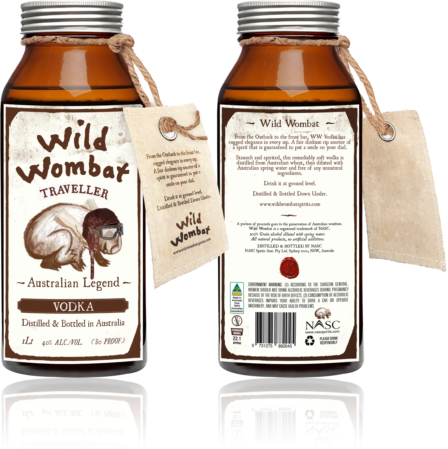 Wild Wombat Traveller Vodka bottle, front and back