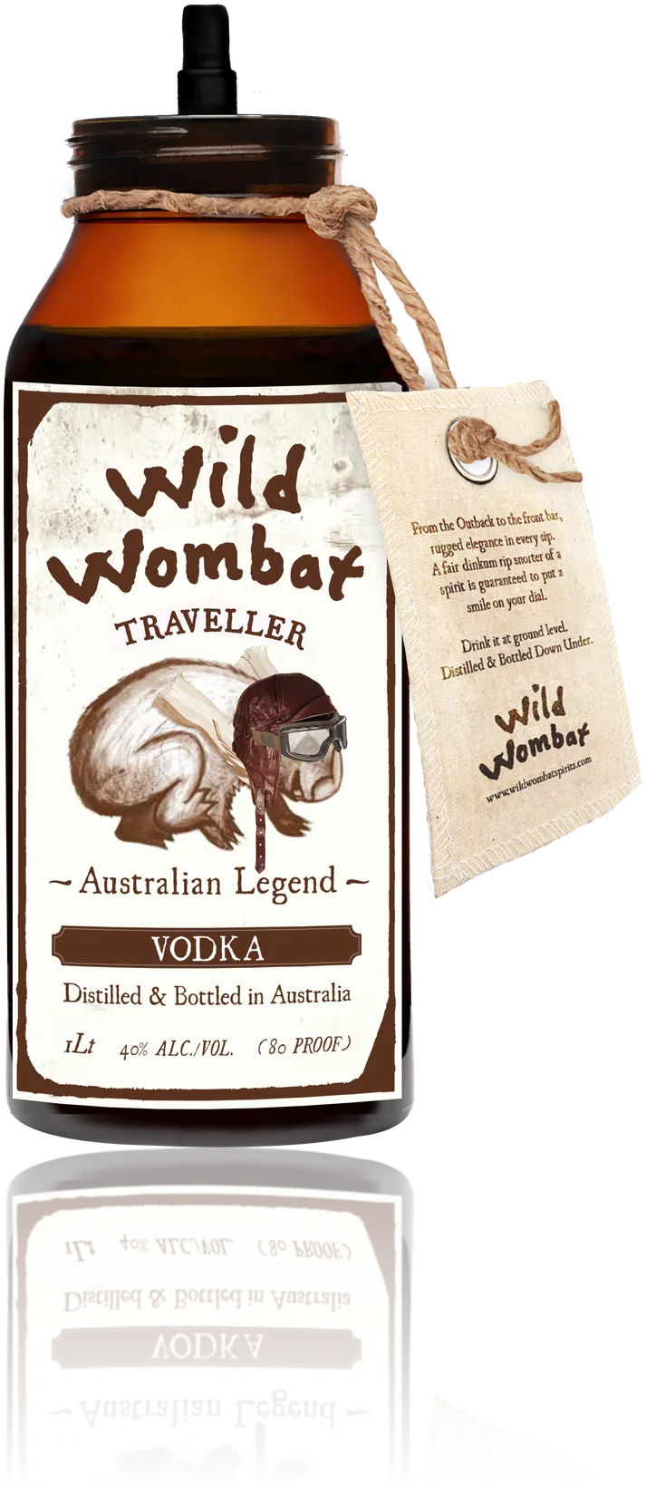 Wild Wombat Traveller Vodka bottle with the cap off, showing the spring pourer