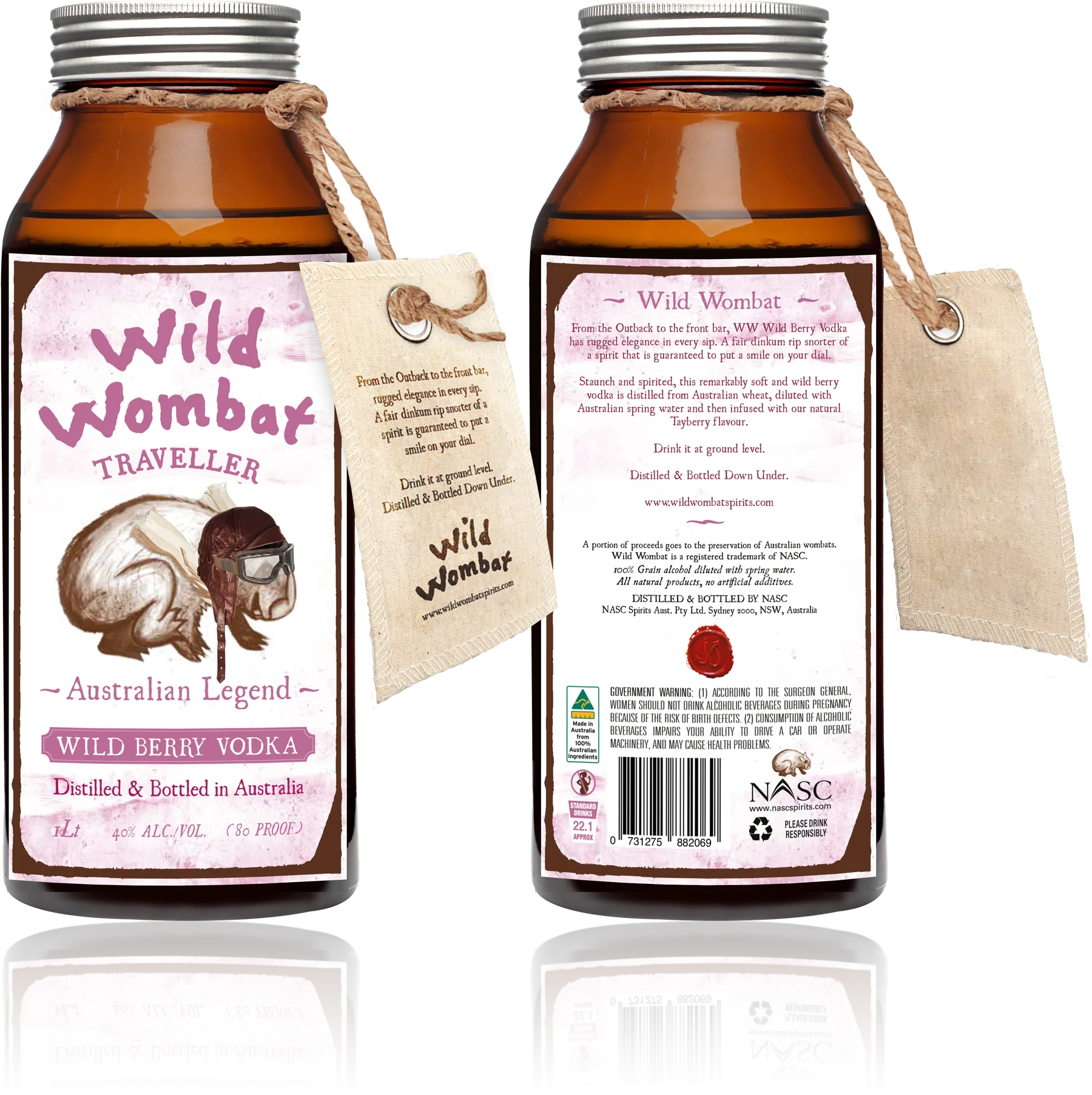 Wild Wombat Traveller Wild Berry Vodka bottle, front and back