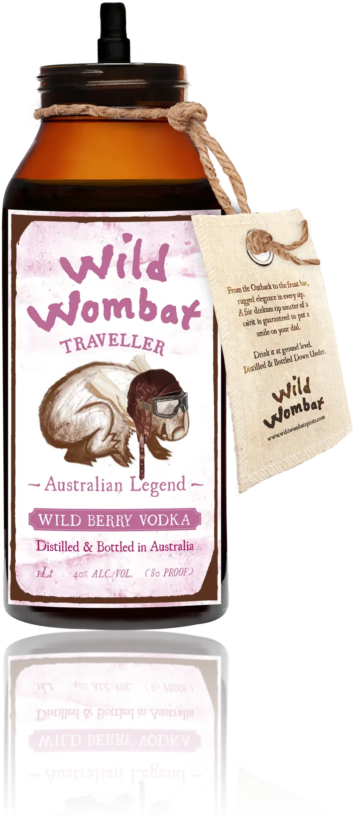 Wild Wombat Traveller Wild Berry Vodka bottle with the cap off, showing the spring pourer