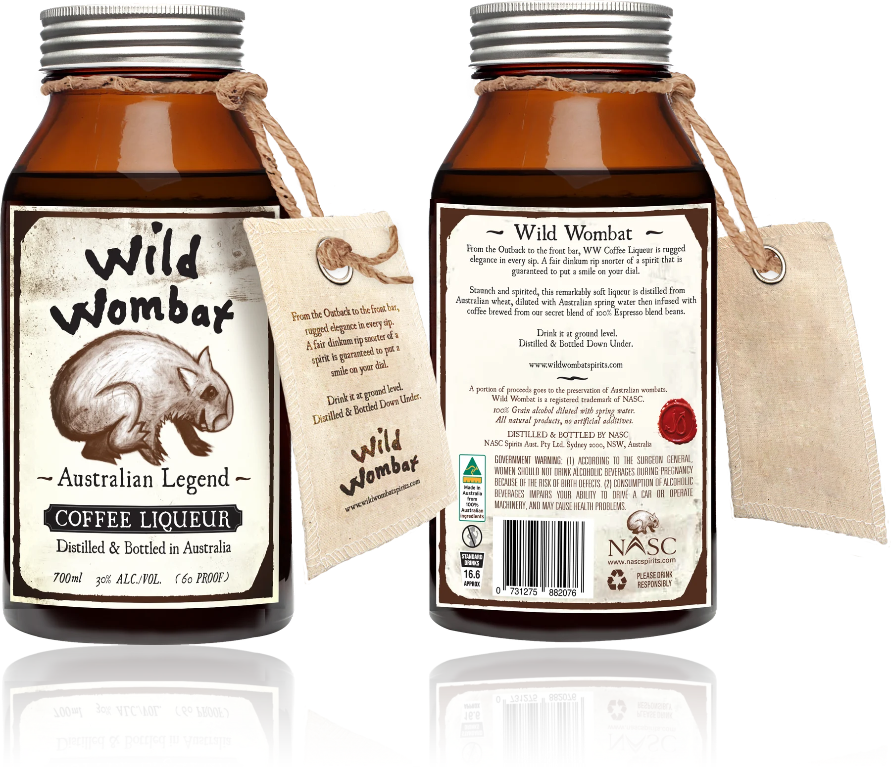 Wild Wombat Coffee Liqueur bottle, front and back