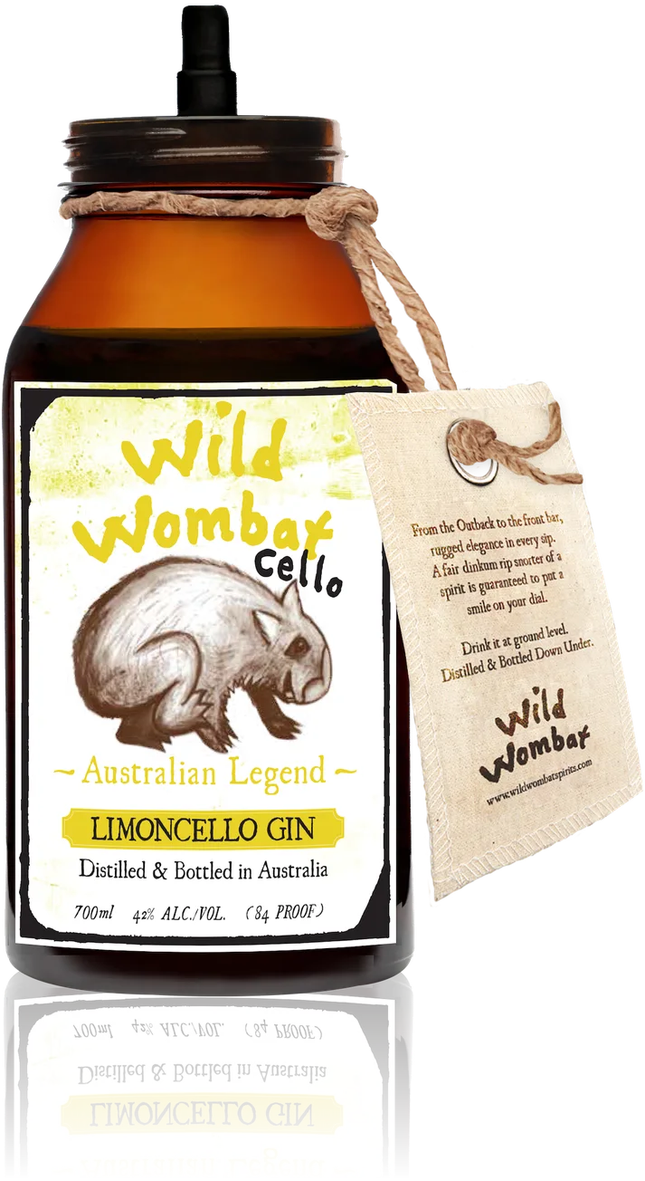 Wild Wombat LimonCello Gin bottle with the cap off, showing the spring pourer
