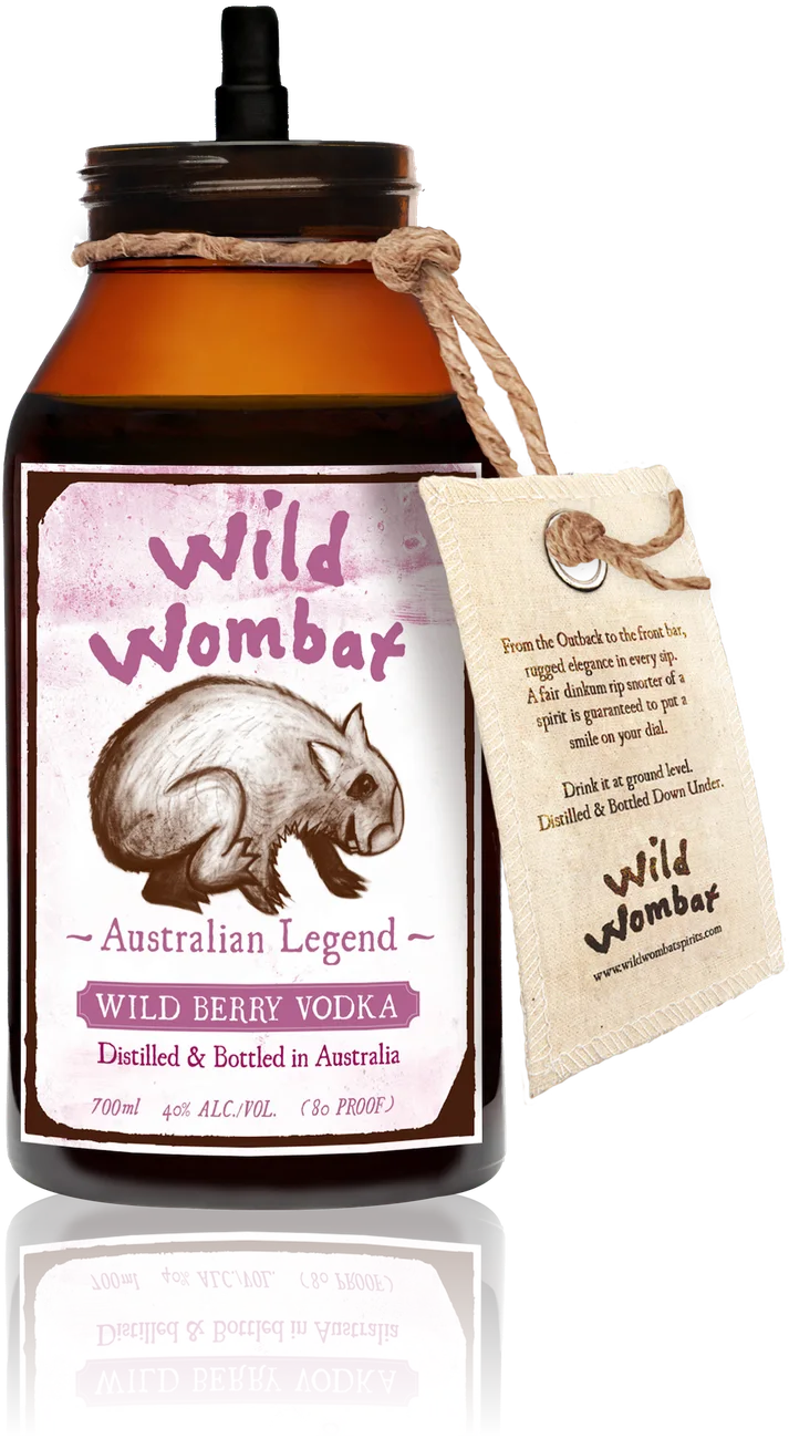 Wild Wombat Wild Berry Vodka bottle with the cap off, showing the spring pourer